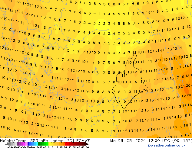 Z500/Rain (+SLP)/Z850 ECMWF Mo 06.05.2024 12 UTC