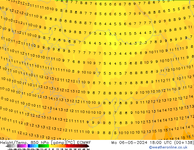 Z500/Yağmur (+YB)/Z850 ECMWF Pzt 06.05.2024 18 UTC