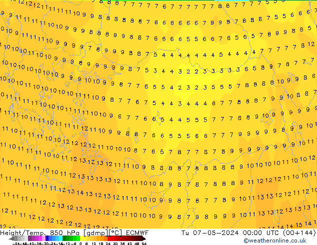 Height/Temp. 850 hPa ECMWF  07.05.2024 00 UTC