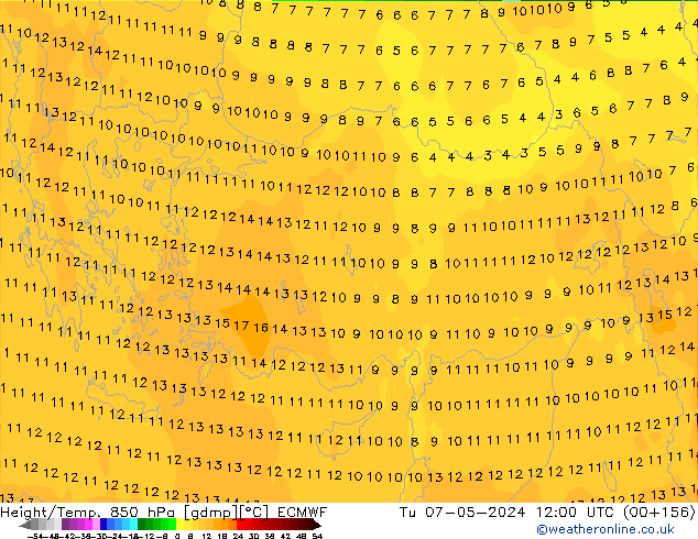 Z500/Rain (+SLP)/Z850 ECMWF Út 07.05.2024 12 UTC