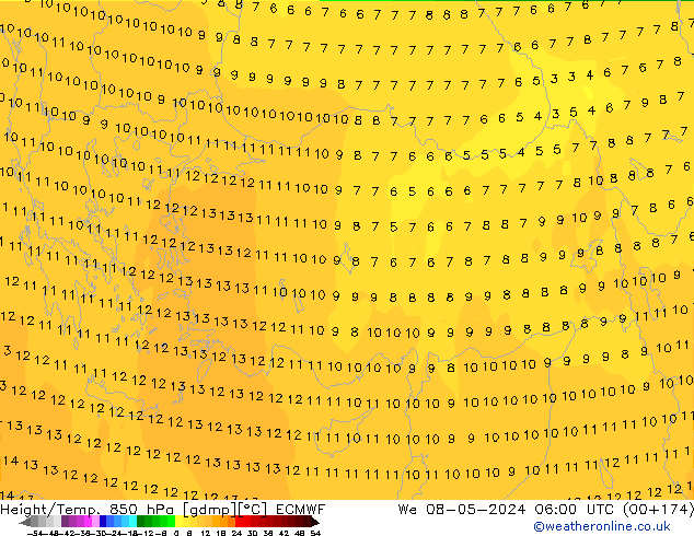 Z500/Rain (+SLP)/Z850 ECMWF Qua 08.05.2024 06 UTC