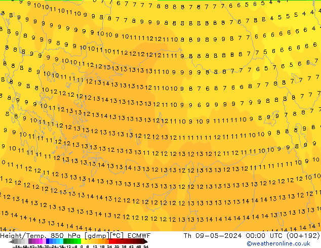 Z500/Rain (+SLP)/Z850 ECMWF Th 09.05.2024 00 UTC