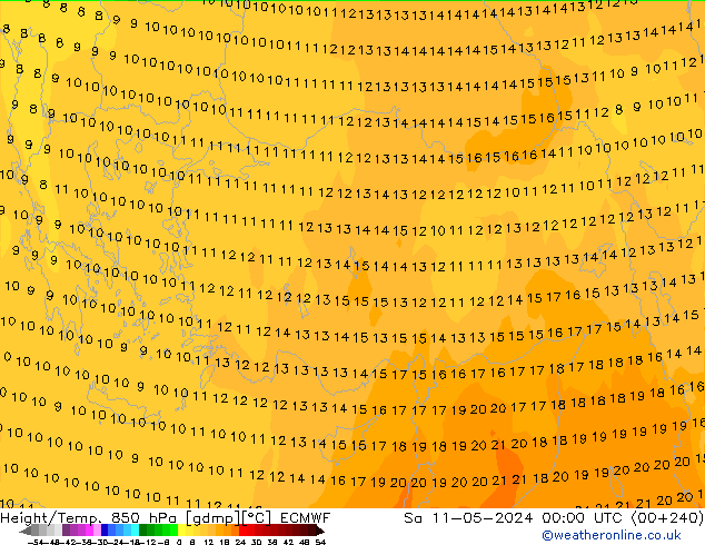 Height/Temp. 850 hPa ECMWF Sa 11.05.2024 00 UTC