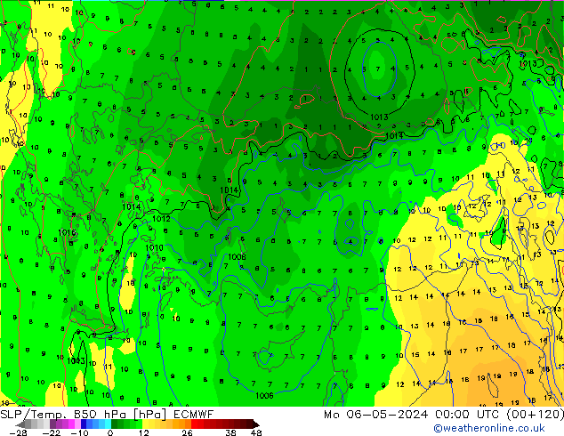 SLP/Temp. 850 hPa ECMWF Mo 06.05.2024 00 UTC