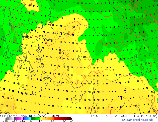 SLP/Temp. 850 hPa ECMWF Th 09.05.2024 00 UTC