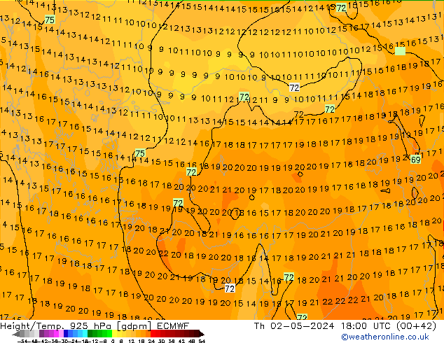 Height/Temp. 925 hPa ECMWF Do 02.05.2024 18 UTC