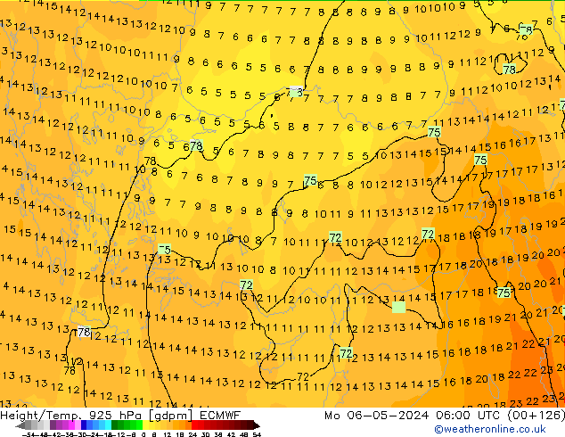 Hoogte/Temp. 925 hPa ECMWF ma 06.05.2024 06 UTC