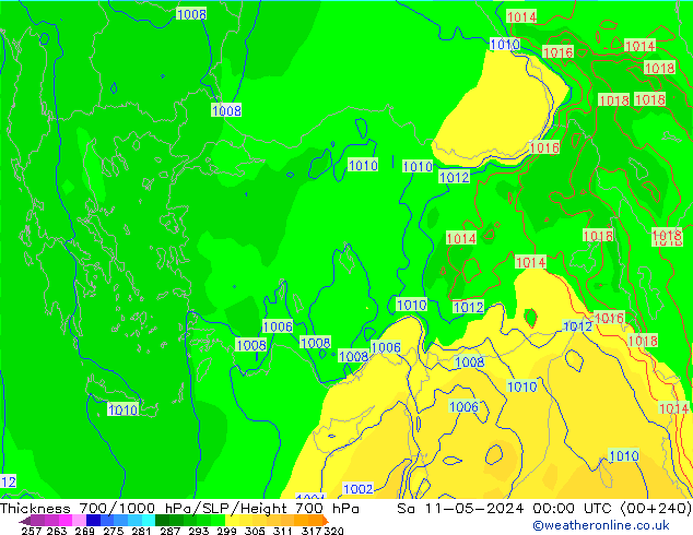 Thck 700-1000 hPa ECMWF Sa 11.05.2024 00 UTC