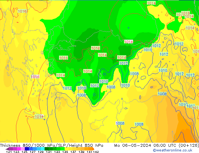 Dikte 850-1000 hPa ECMWF ma 06.05.2024 06 UTC