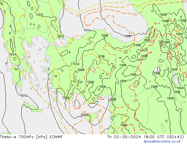 Theta-e 700hPa ECMWF jeu 02.05.2024 18 UTC