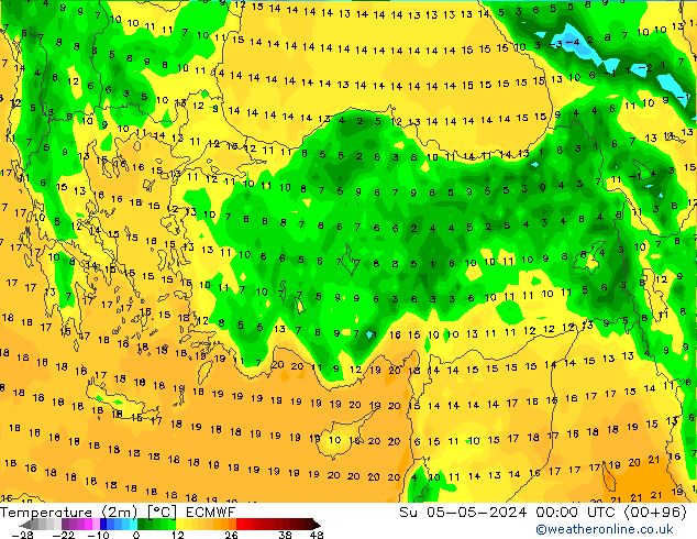 Temperatuurkaart (2m) ECMWF zo 05.05.2024 00 UTC