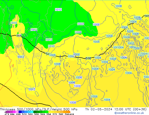 Thck 500-1000hPa ECMWF Čt 02.05.2024 12 UTC