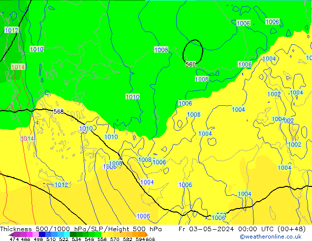 Thck 500-1000hPa ECMWF ven 03.05.2024 00 UTC