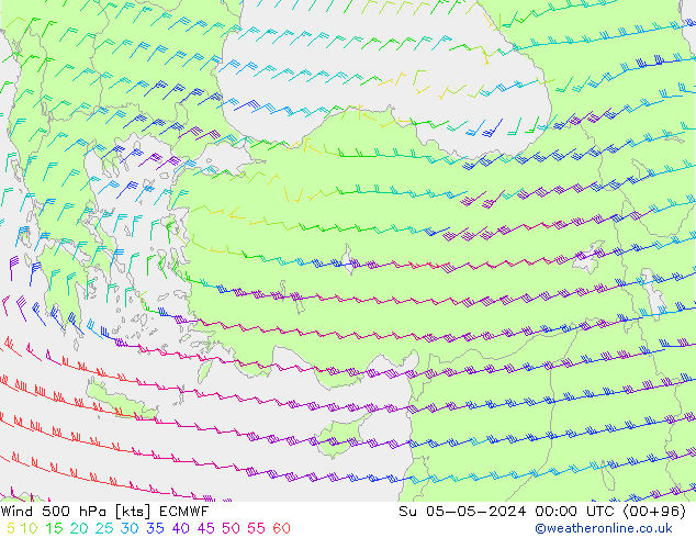 Vento 500 hPa ECMWF Dom 05.05.2024 00 UTC