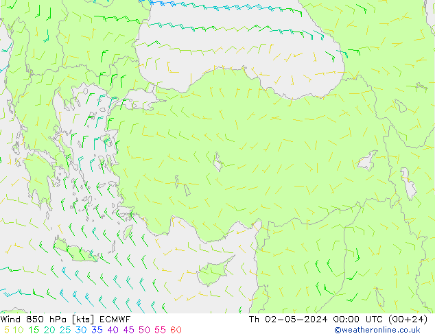 Wind 850 hPa ECMWF Th 02.05.2024 00 UTC