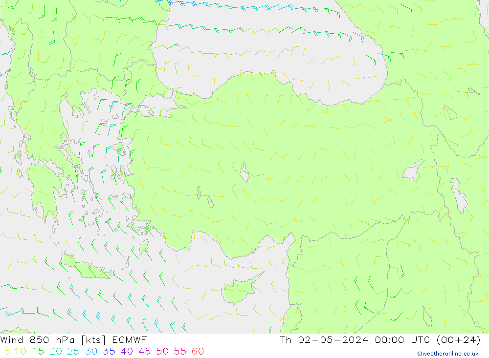 Viento 850 hPa ECMWF jue 02.05.2024 00 UTC