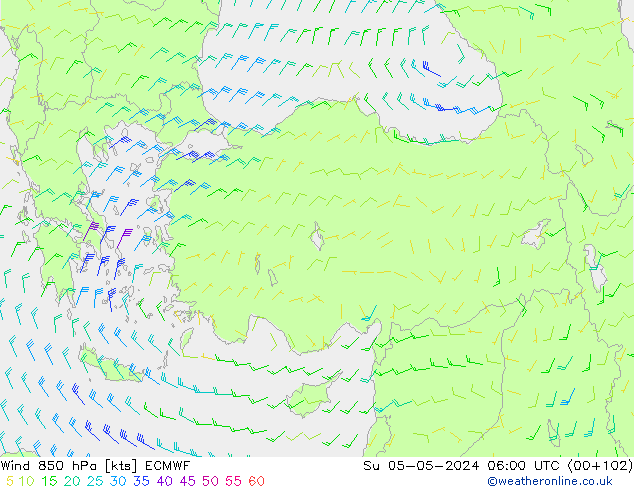 Rüzgar 850 hPa ECMWF Paz 05.05.2024 06 UTC