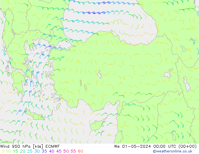 Wind 950 hPa ECMWF We 01.05.2024 00 UTC