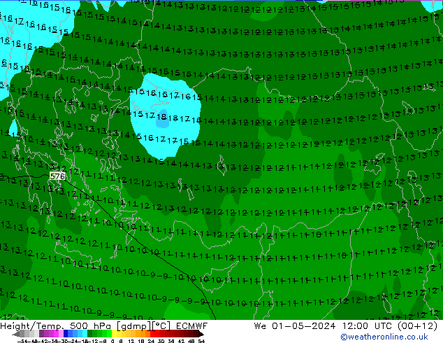 Z500/Rain (+SLP)/Z850 ECMWF We 01.05.2024 12 UTC