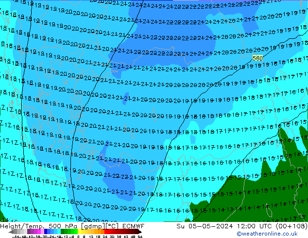 Z500/Rain (+SLP)/Z850 ECMWF nie. 05.05.2024 12 UTC