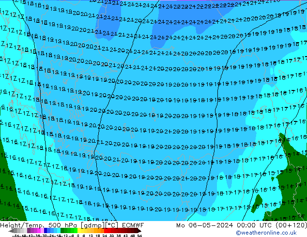 Z500/Rain (+SLP)/Z850 ECMWF lun 06.05.2024 00 UTC