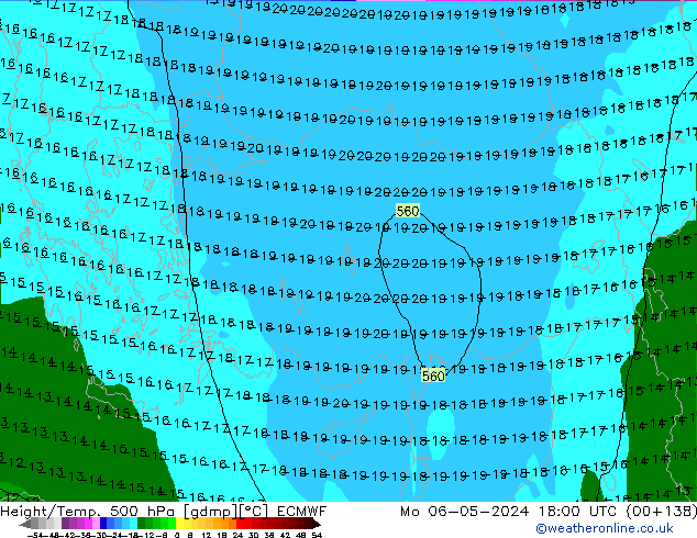 Z500/Yağmur (+YB)/Z850 ECMWF Pzt 06.05.2024 18 UTC