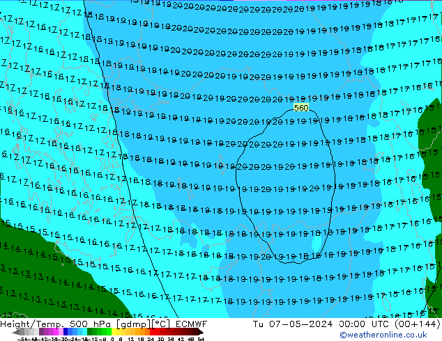 Z500/Rain (+SLP)/Z850 ECMWF Tu 07.05.2024 00 UTC