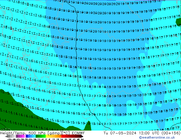 Z500/Rain (+SLP)/Z850 ECMWF Út 07.05.2024 12 UTC