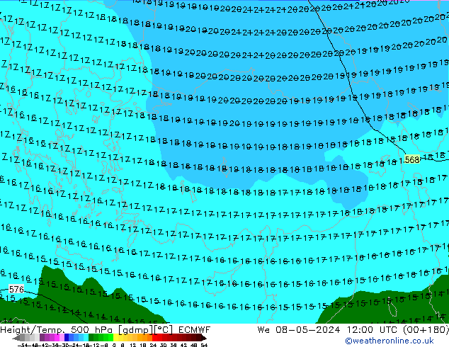 Z500/Rain (+SLP)/Z850 ECMWF We 08.05.2024 12 UTC