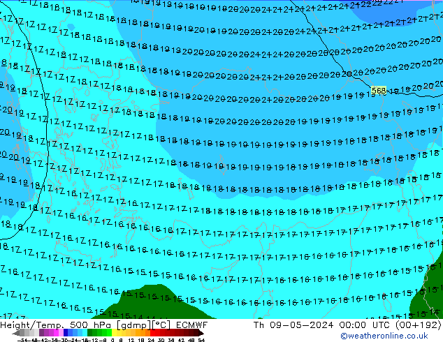 Z500/Rain (+SLP)/Z850 ECMWF Th 09.05.2024 00 UTC