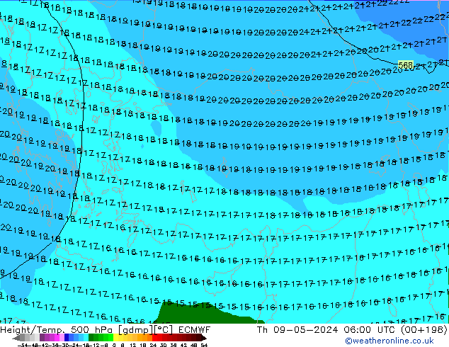 Geop./Temp. 500 hPa ECMWF jue 09.05.2024 06 UTC