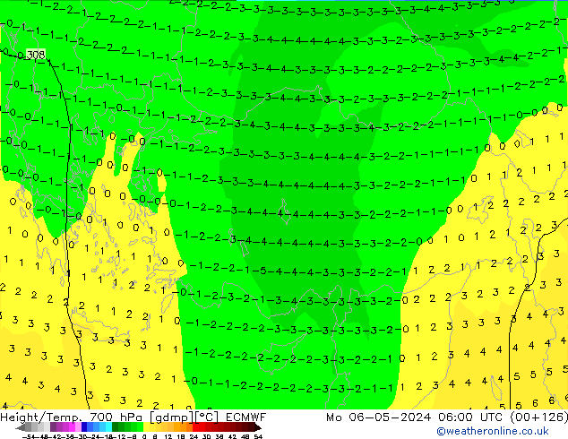 Hoogte/Temp. 700 hPa ECMWF ma 06.05.2024 06 UTC