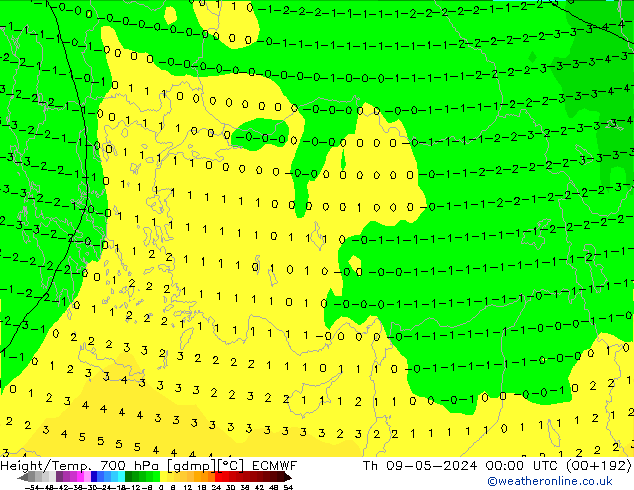 Height/Temp. 700 hPa ECMWF Th 09.05.2024 00 UTC