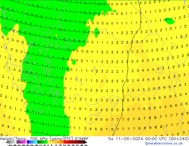 Height/Temp. 700 hPa ECMWF So 11.05.2024 00 UTC