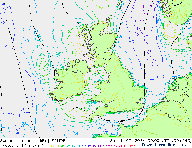 Isotachs (kph) ECMWF Sáb 11.05.2024 00 UTC