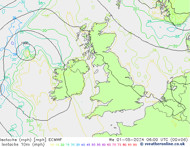 Isotachs (mph) ECMWF St 01.05.2024 06 UTC