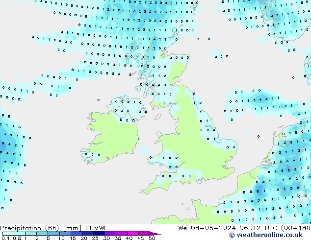 Yağış (6h) ECMWF Çar 08.05.2024 12 UTC