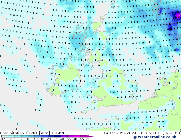 Precipitation (12h) ECMWF Tu 07.05.2024 06 UTC