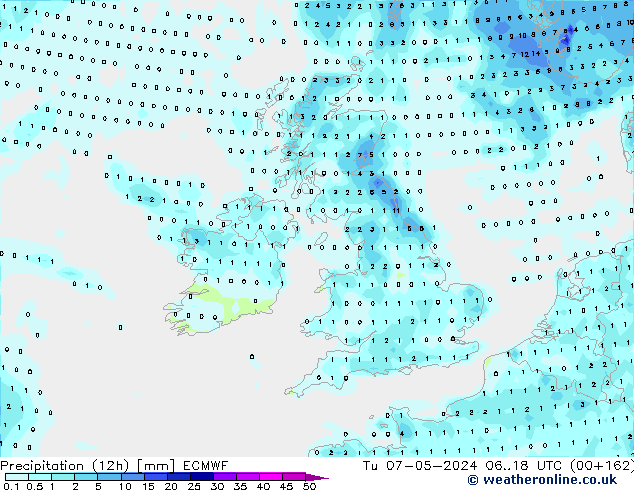 Precipitation (12h) ECMWF Tu 07.05.2024 18 UTC