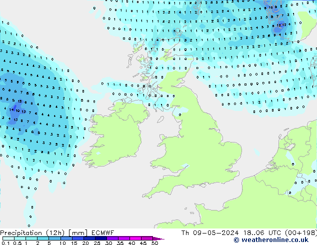 осадки (12h) ECMWF чт 09.05.2024 06 UTC