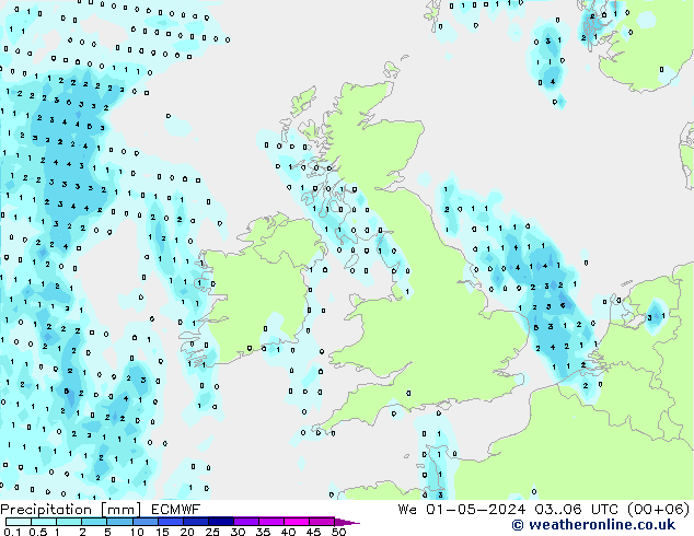 Srážky ECMWF St 01.05.2024 06 UTC