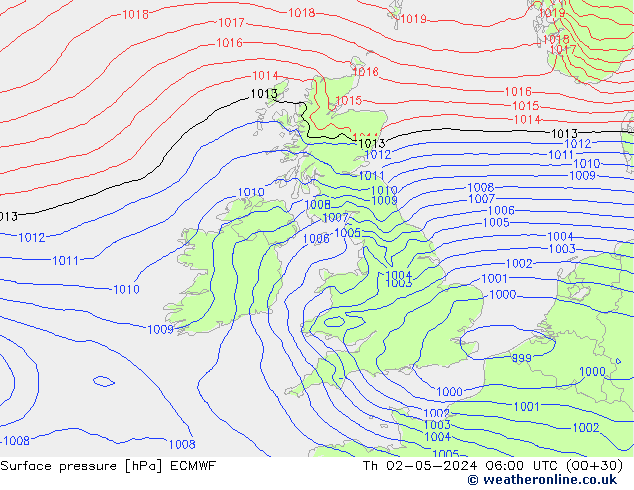 Atmosférický tlak ECMWF Čt 02.05.2024 06 UTC