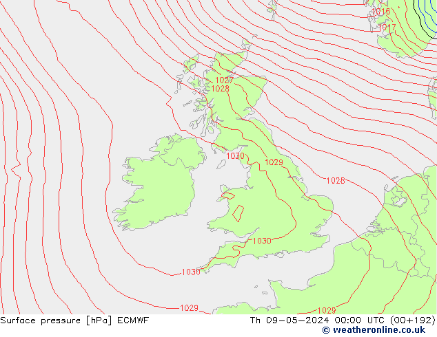 Surface pressure ECMWF Th 09.05.2024 00 UTC