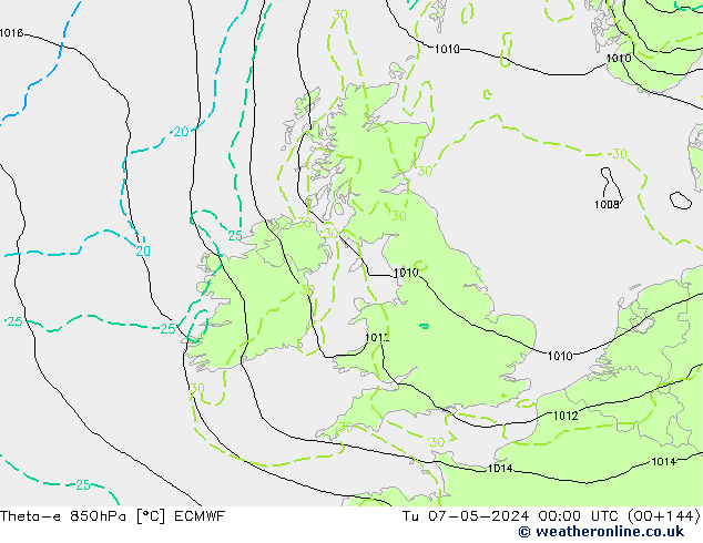 Theta-e 850hPa ECMWF Sa 07.05.2024 00 UTC