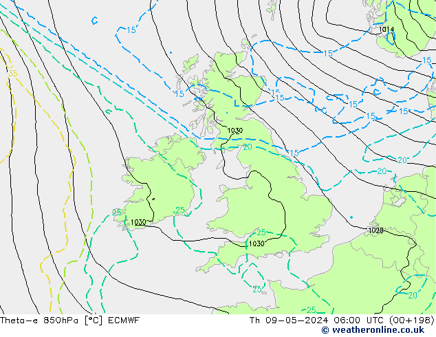 Theta-e 850гПа ECMWF чт 09.05.2024 06 UTC