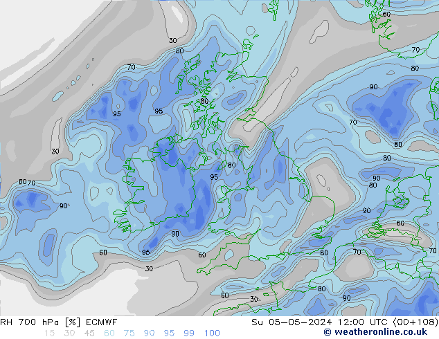 RH 700 hPa ECMWF Su 05.05.2024 12 UTC