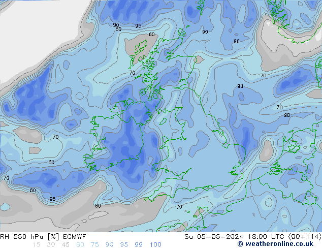 850 hPa Nispi Nem ECMWF Paz 05.05.2024 18 UTC