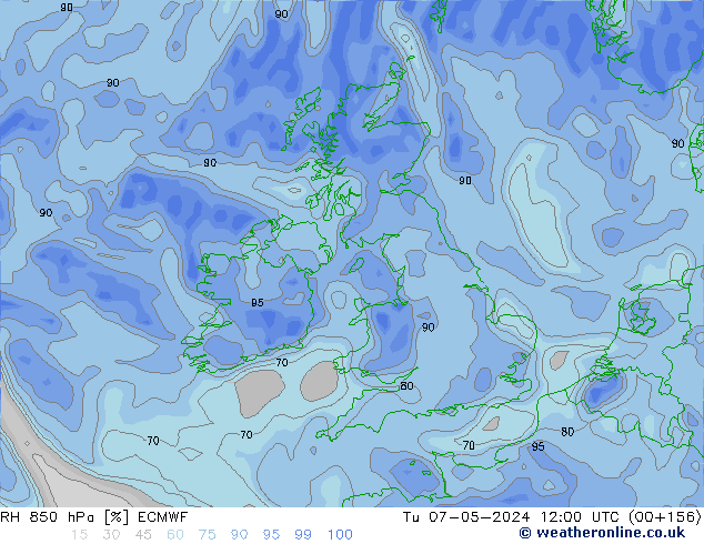 RH 850 hPa ECMWF Tu 07.05.2024 12 UTC