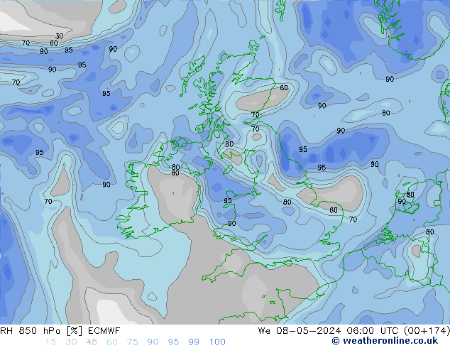 RH 850 hPa ECMWF We 08.05.2024 06 UTC