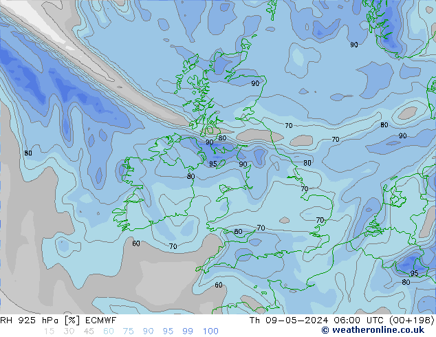 RH 925 гПа ECMWF чт 09.05.2024 06 UTC